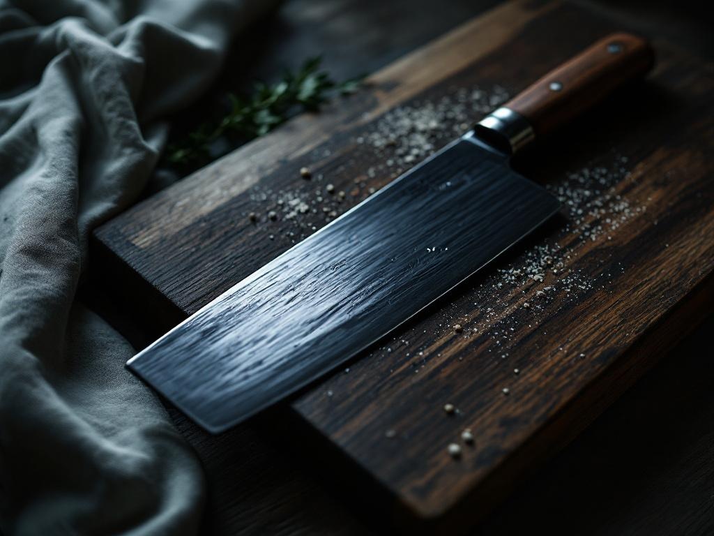 Kinesisk oeksekniv paa butcher-block
